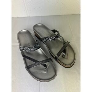 Italian shoemaker Rhinestone Slides Sandals Sparkly Metallic‎ Silver Size 10
